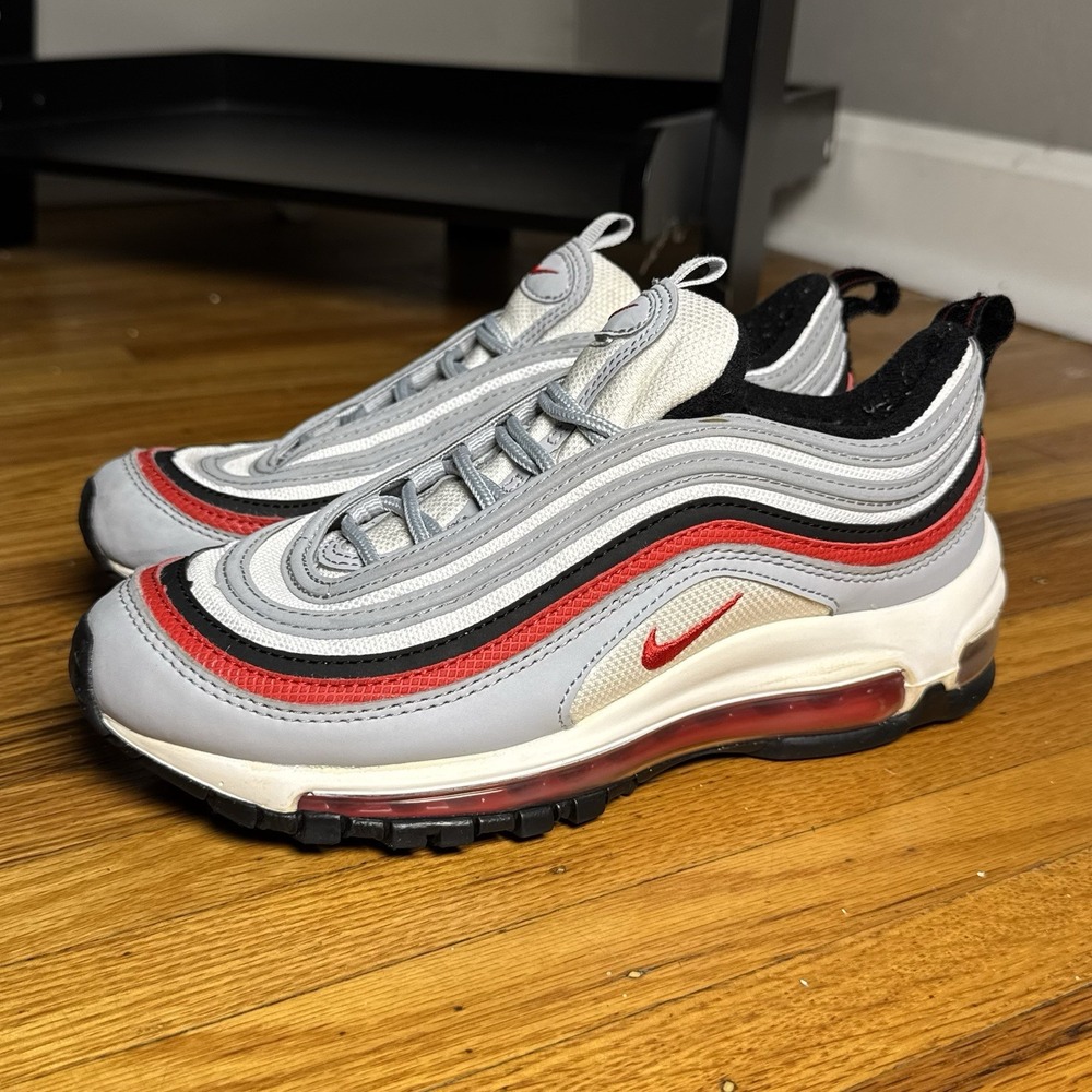 Nike Air Max 97 Wolf Grey University Red 921522-020 Kids GS Size 4.5Y Sneaker